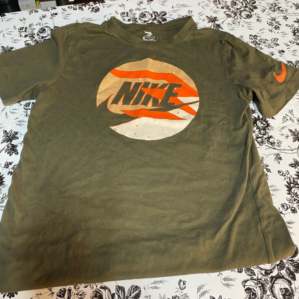 Nike Khaki Tee with Vibrant Orange Logo